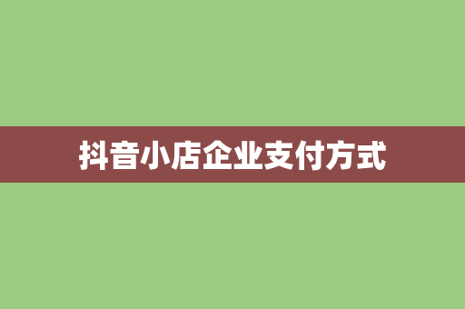 抖音小店企业支付方式