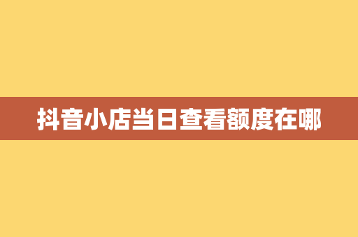 抖音小店当日查看额度在哪