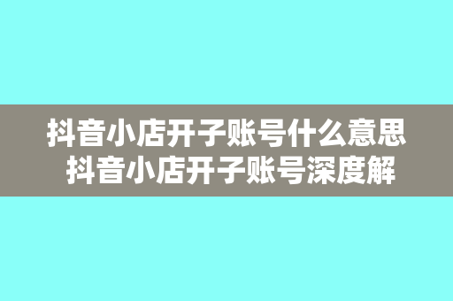 抖音小店开子账号什么意思 抖音小店开子账号深度解析:玩法、优势与操作指南